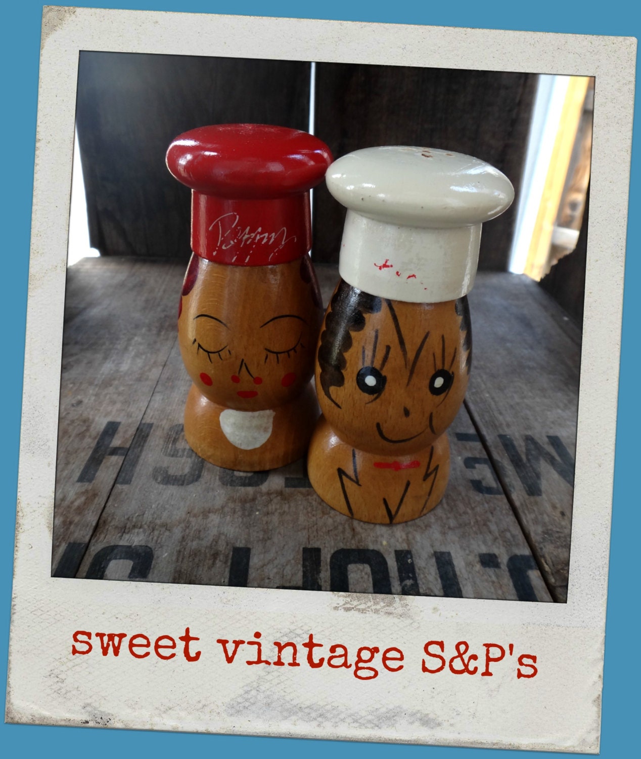 REtro Chefs Wooden Hand Painted Salt & Pepper Shakers