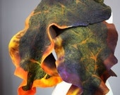 Lava Abstract Felted scarf  Merino wool , earthy tones collage, Black, Orange, Brown