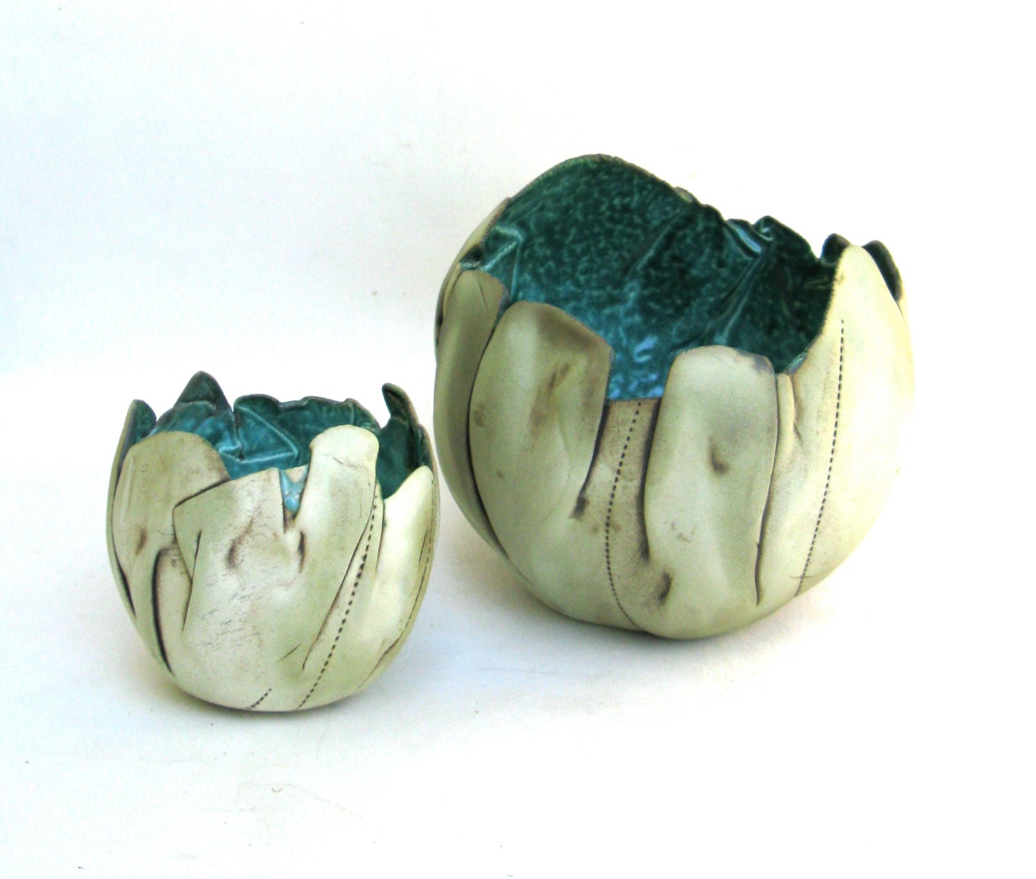hand built porcelain balloon bowls   ...   copper duo