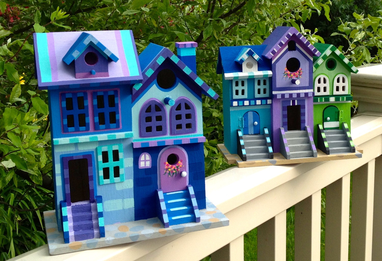 Brownstone style multi family solid wood birdhouse for your yard and garden ready to ship today