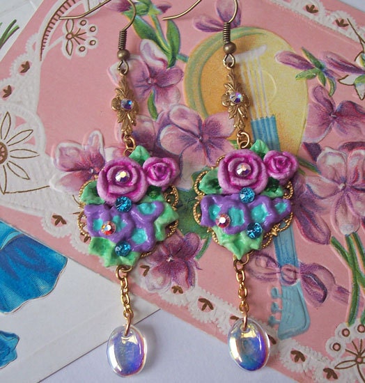 Hydrangea Roses - Hand-Sculpted - Swarovski Crystal Earrings