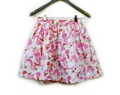 60s Cotton Pleated Skirt Pink Olive Citrus Print, Homemade Short Skirt Multi Color S 25 in. waist