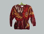 80s Jack Winter Sweater Bold Mixed Pattern Longer PullOver size Med Gorgeous Fall Colors