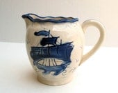 Hand Painted Delft Blue Pitcher Creamer Ocean Ship