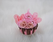 Striped Pink x Chocolate Rose Butterfly Cupcake Ring