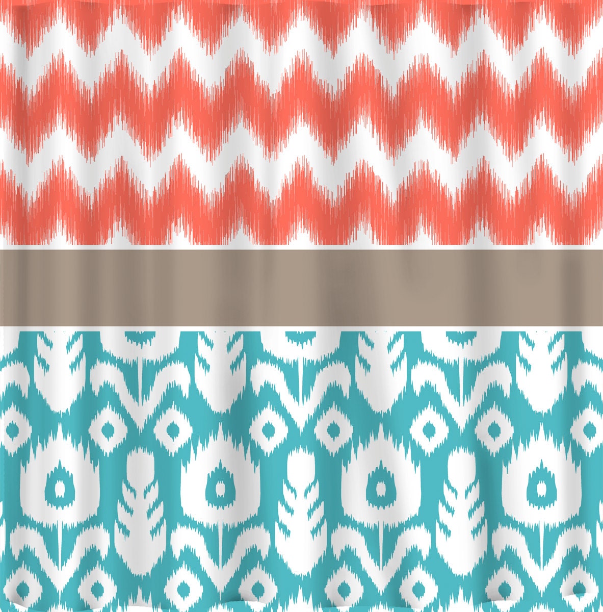 Coral And Teal Shower Curtain Green and Turquoise Curt