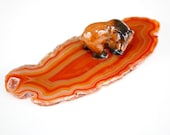 Brown Bear Sculpture on Agate Gemstone - Miniature Grizzly Bear Figurine on Rich Mountain Color Agate Home Decor Collectible by Mei Faith