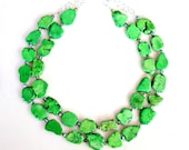 STATEMENT Necklace - Green Turquoise Chunky Slab Cluster Freeform Gems Tribal Goddess DOUBLE STRAND Necklace by Mei Faith
