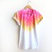 The Original "Splash Dyed" Hand PAINTED Scoop Neck Pinned Rolled Cuffs Tee in White Spectrum Acid Pink - S M L XL 2XL 3XL