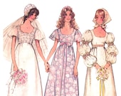 1970s Vintage Empire Wedding Dress Pattern Simplicity 9825 Bust 38 Bridemaid Dress Scarf