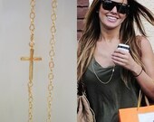 Sideways Cross Necklace, Long Gold Version, Gifts for Her, Celebrity Inspired Jewelry