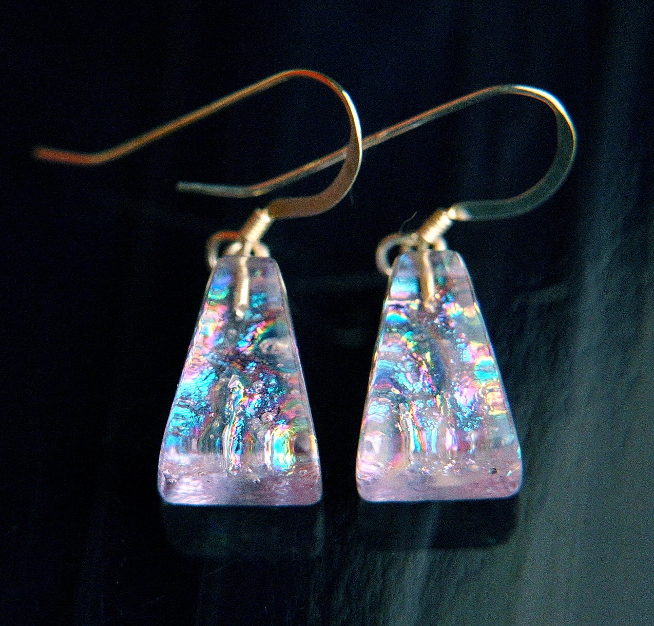 Handmade Dichroic Glass Earrings Sterling Silver .925