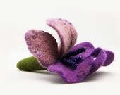 Felted and beaded exotic purple flower brooch