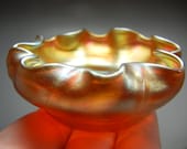 Tiffany open salt, signed LCT, art glass, Louis Comfort Tiffany, open salt, Aurene salt cellar, Vacation SALE