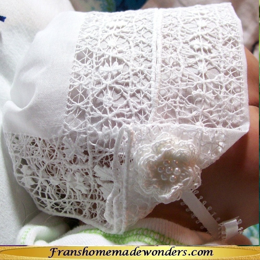 Handkerchief Christening Baby Bonnets - VENICE LACE