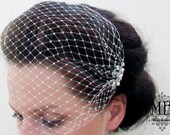 Sofia Mini Ivory Birdcage / Bandeau Style / Blusher Veil Embellished with Swarovsky Elements / Wedding Accessories