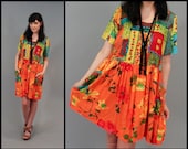 Vintage 90s Floral Bold Print Festival Tent Dress (S - M)