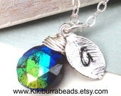 Mystic Garnet Sterling Silver  Necklace Initial Of Your Choice Handcrafted Jewelry Personalized Gift Bridal Party