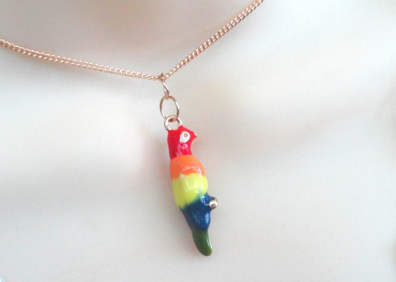 Rainbow Lorikeet Parrot Charm Necklace - Adjustable Necklace Enamel Jewelry Australian Parrot