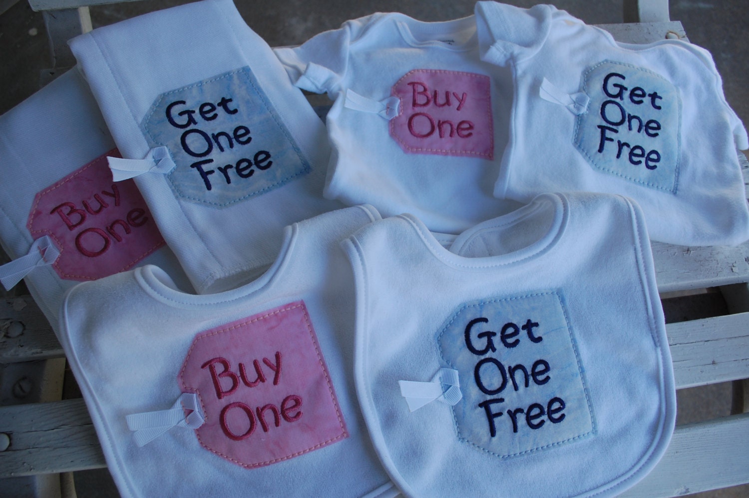 Bib, Onesie and Burp Cloth Set for Twins - "Buy One" and "Get One Free" - Ultimate Gift Set