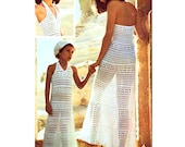 INSTANT DOWNLOAD PDF Vintage Crochet Pattern    Cotton Halter Maxi Sun Evening Dress Ladies or Childs  Retro
