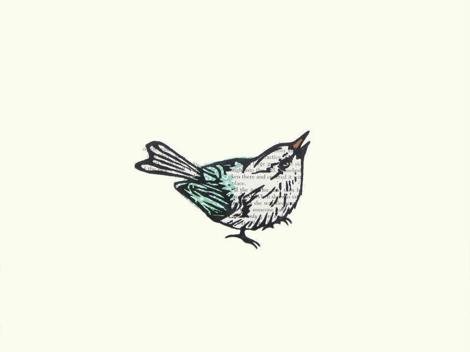 Robin Limited Edition lino print over collage