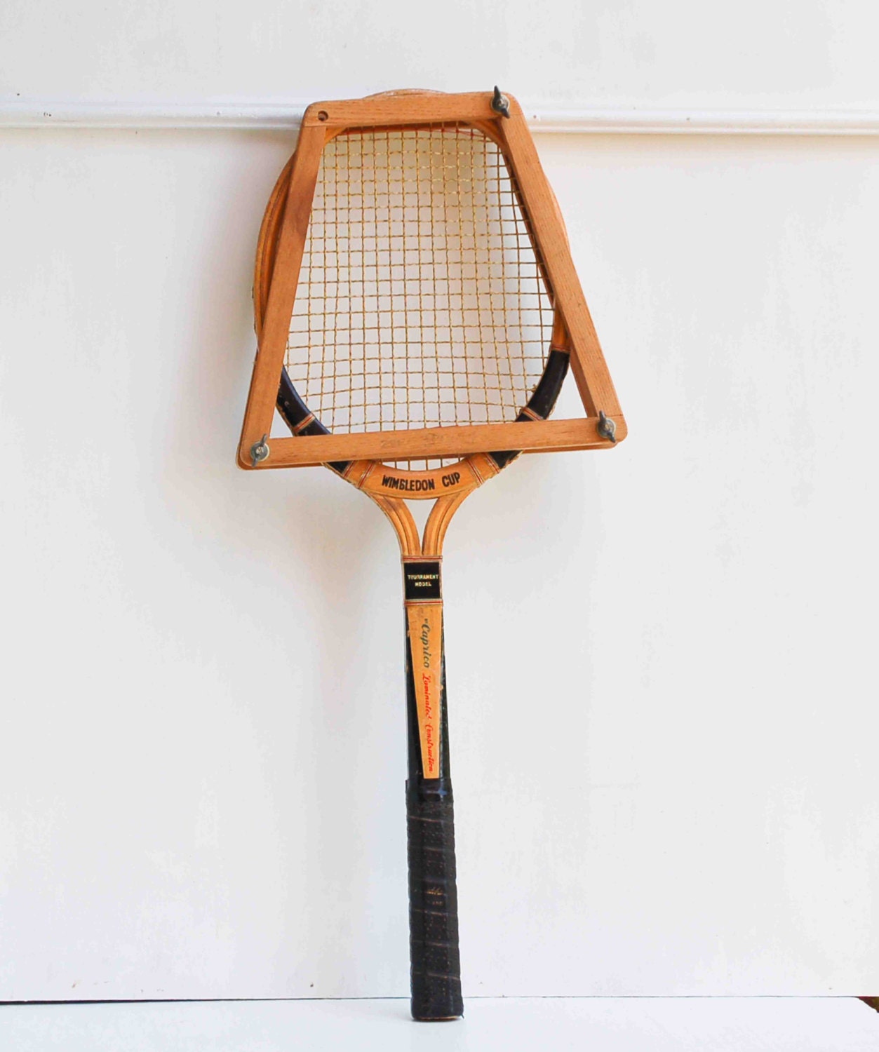 Vintage Wood TENNIS Racket Caprico Wimbledon Cup White Ash Wood Game Summer Sport Rare