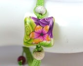 Spring Flowers Polymer Clay Nylon Adjustable Bracelet.