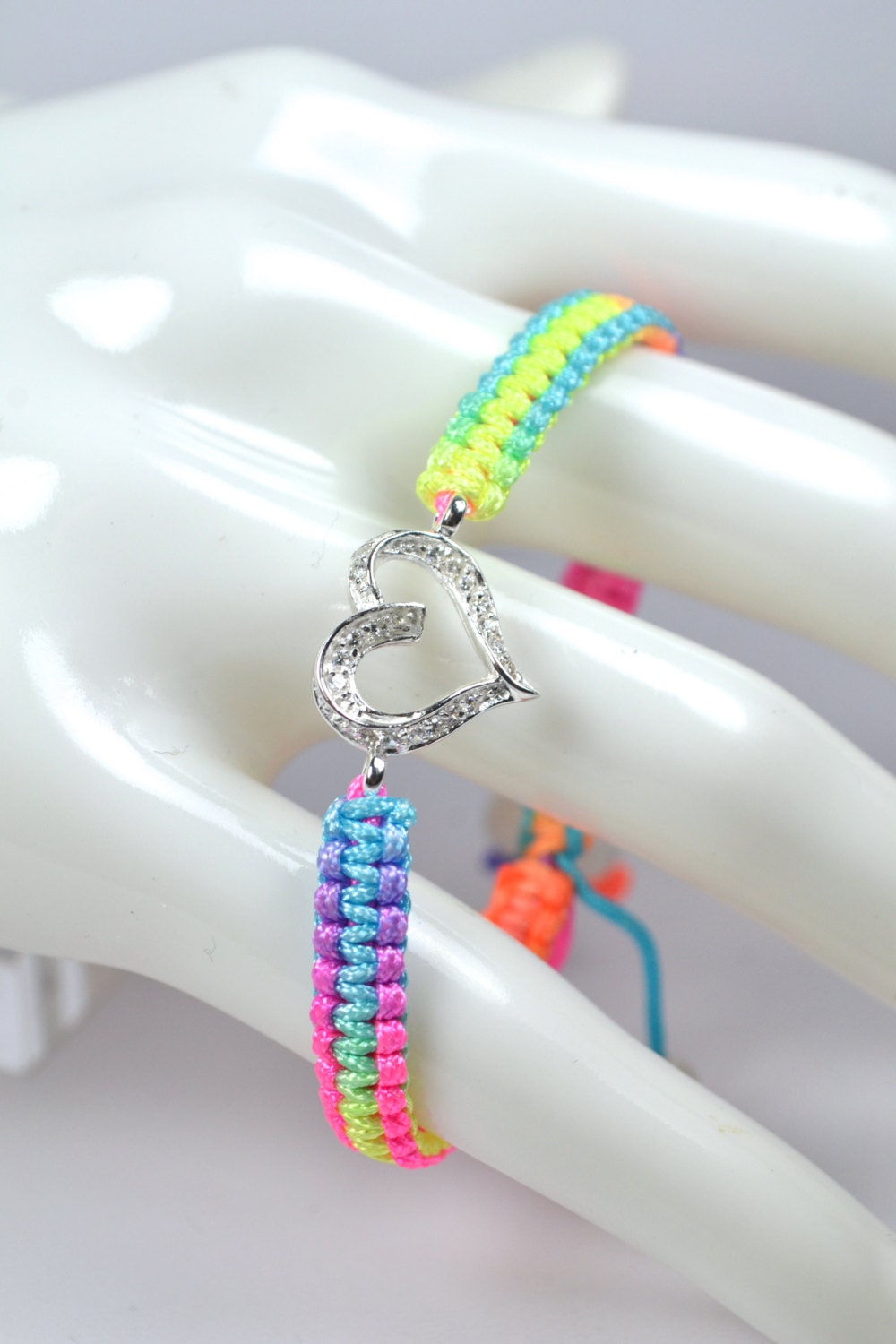 Sterling Silver Nylon Sweet Heart Adjustable Bracelet-Girls