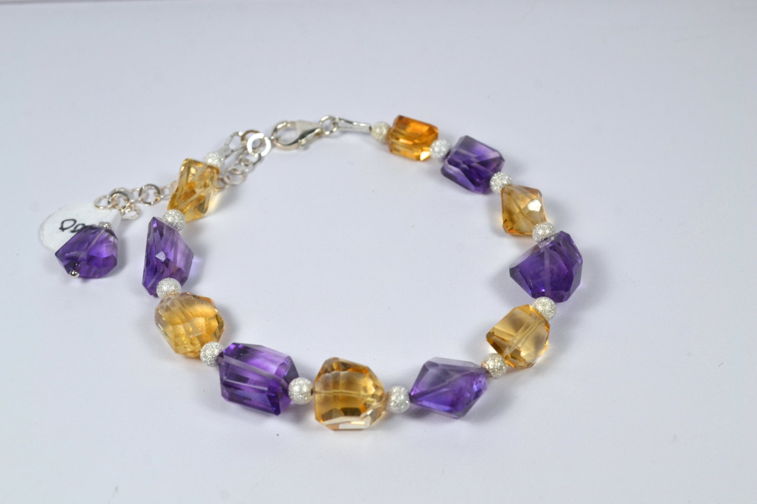 Faceted Natural Nugget Citrine and Amethyst Bracelet