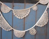Vintage Doily Bunting. Crochet Vintage doilies in Cream.