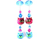 Cat Earrings, Pink Blue Lampwork Cat Earrings, Cat Dangle Earrings, Animal Earrings, Cat Jewelry Earrings, Kitty Cat Earrings - Meow Mix