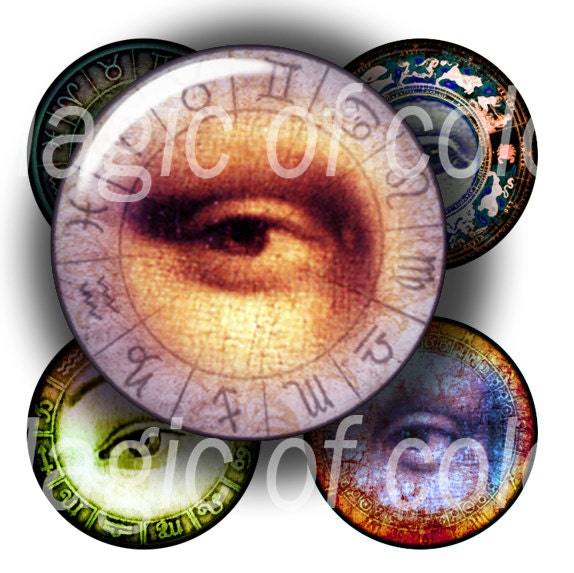 Eye of Zodiac    - 63  1 Inch Circle JPG images - Digital  Collage Sheet