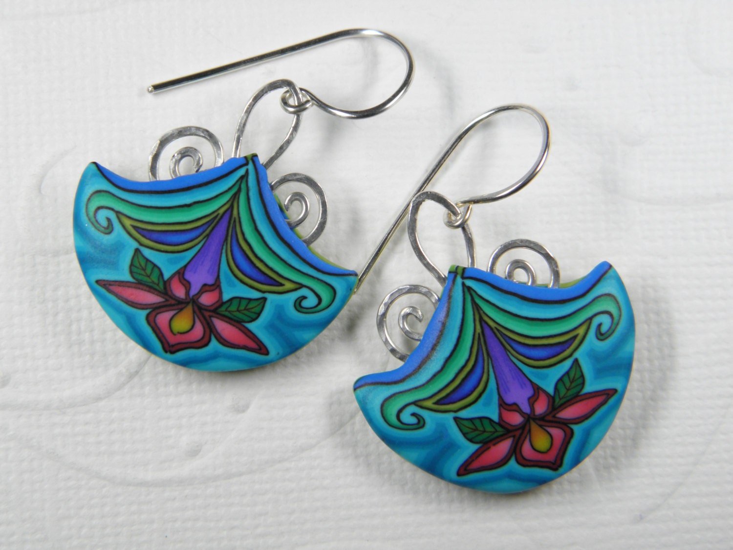 Spring Flower Millefiori Cane Dangle Earrings