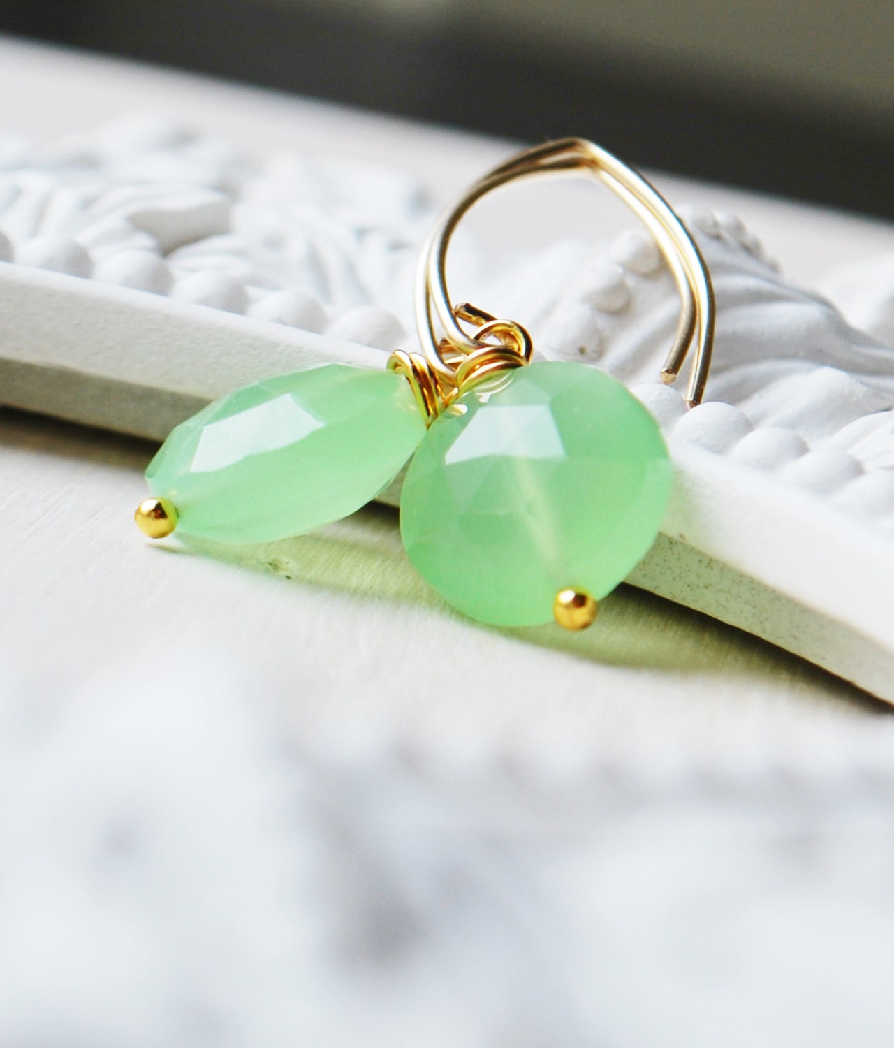 Bold Citrus Green Chalcedony Coin Beads on Gold Filled Earwires