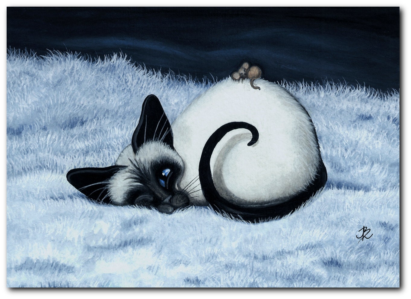 Siamese Cat Nap Cuddle Mouse ArT  - 5x7 Print by AmyLyn Bihrle