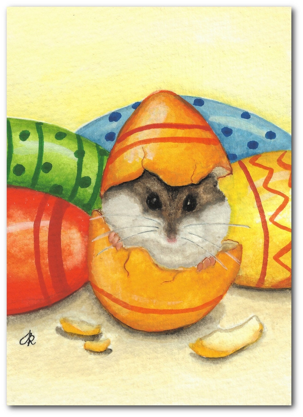 Painted Easter Eggs Hamster Peek PeT ArT-  5x7 Print by AmyLyn Bihrle