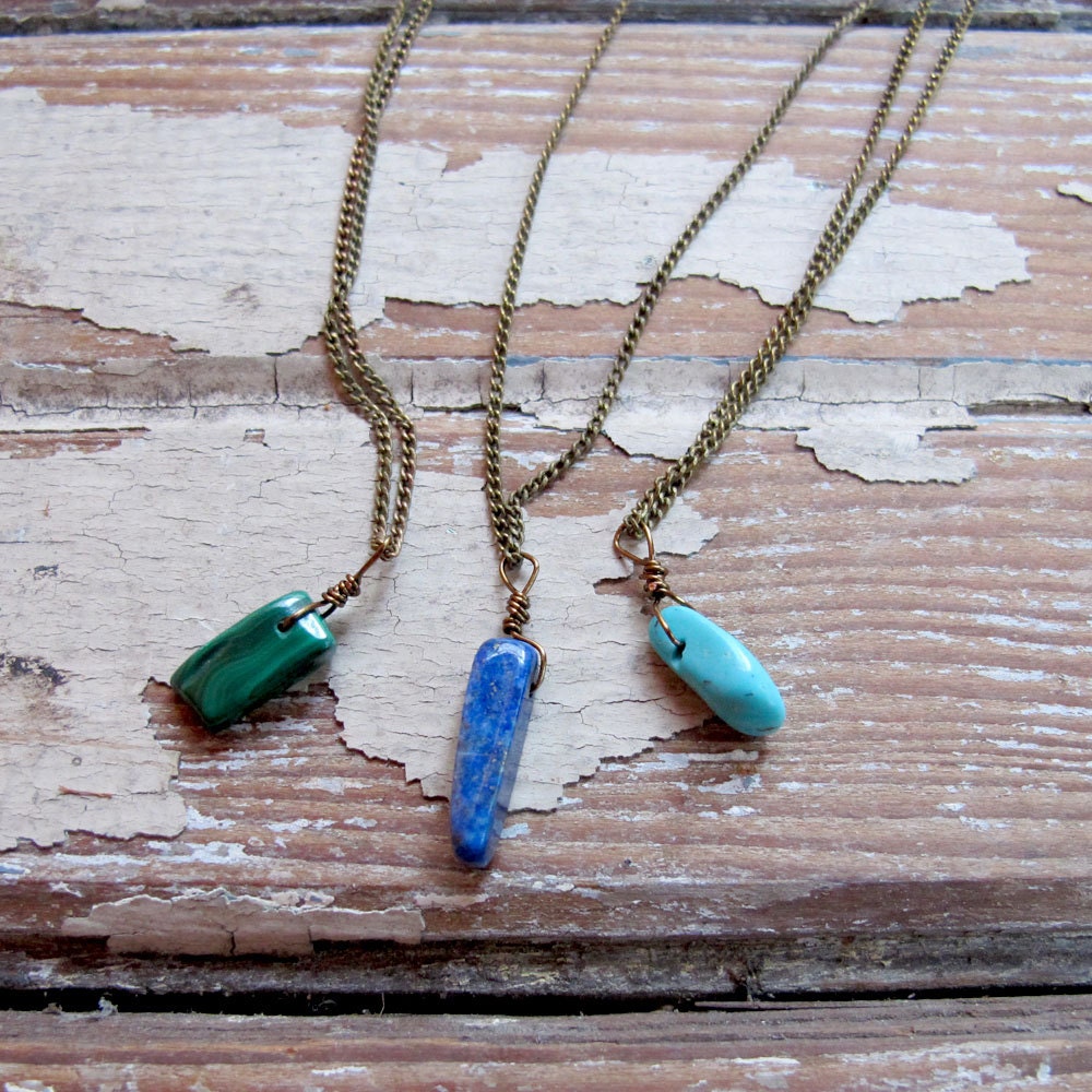 Travel - Set of Three - Hand crafted Brass and Stone Necklace - Artisan Tangleweeds Jewelry