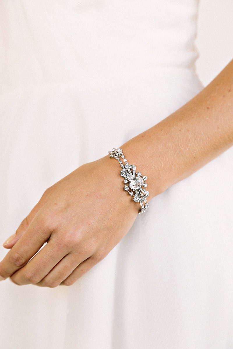 LUCILLE Bracelet- bridal jewelry, rhinestone, wedding glam, silver
