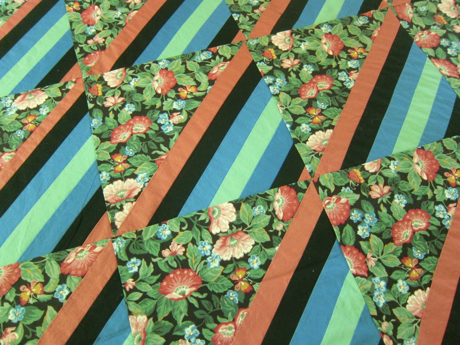 Quilt top / Roman Stripe / 1980s / colorful cotton
