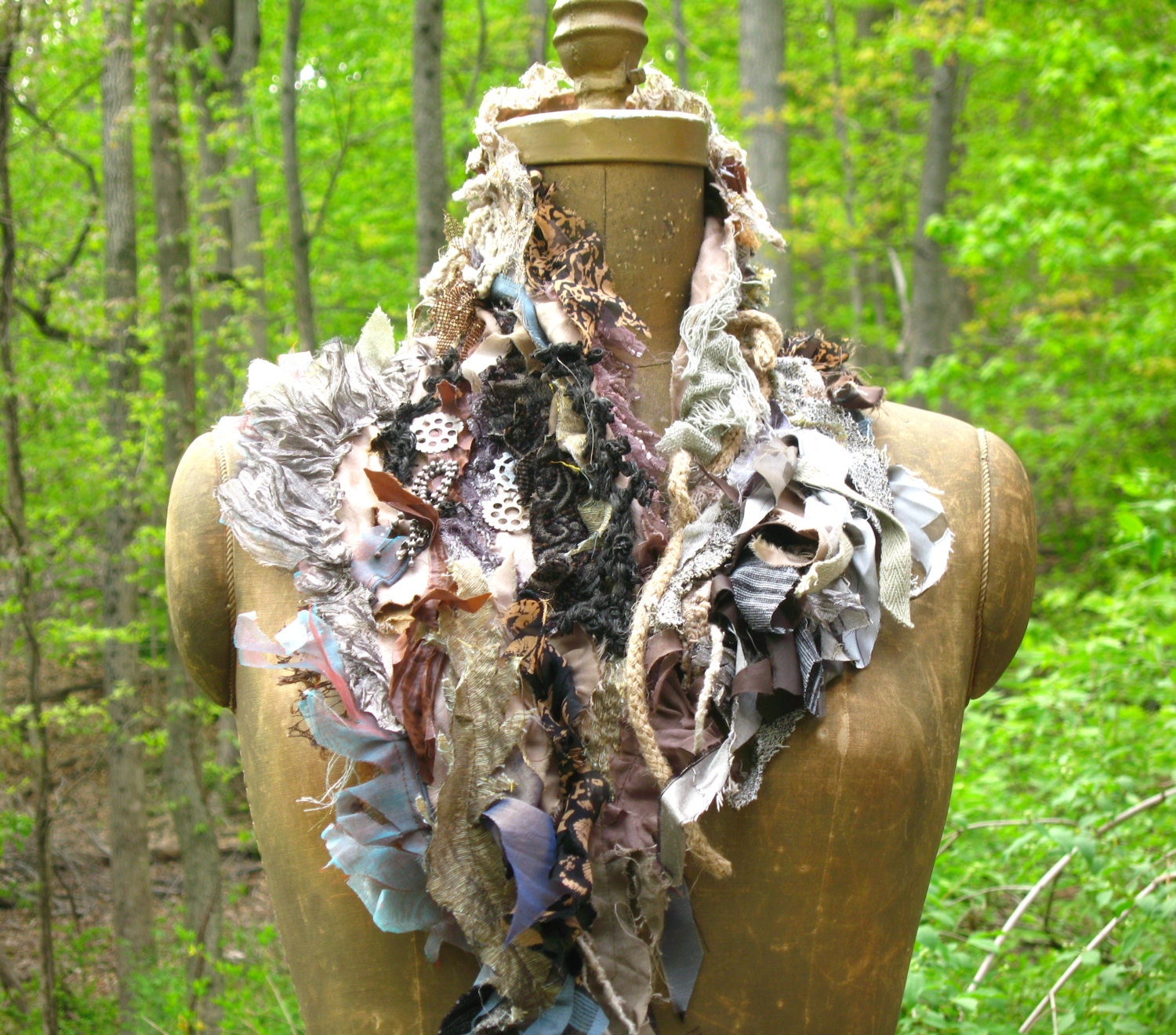 Tattered Rugged Haute Hippie Linen UNISEX SCARF/ SHAWL/ Wrap with fringes, shaginess and distressed linen