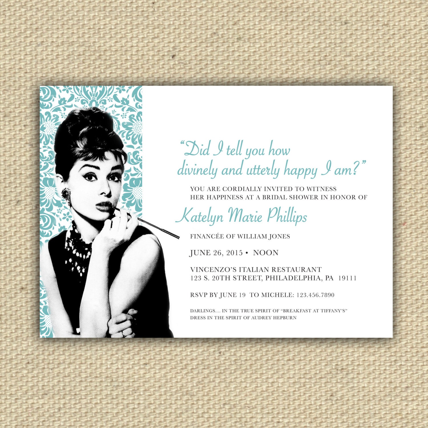 DIY Printable - Breakfast at TIffany's Audrey Hepburn invitations