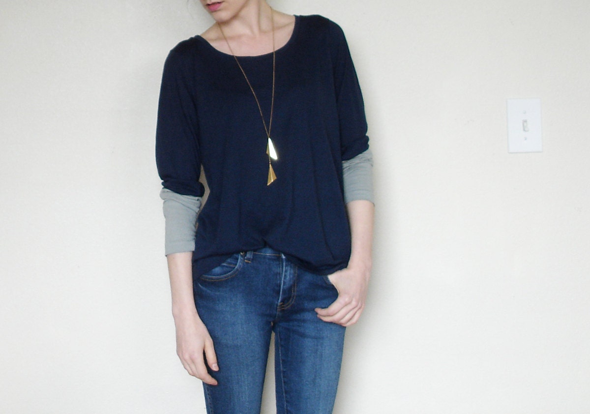 Colorblock Scoopneck T Shirt Navy Small
