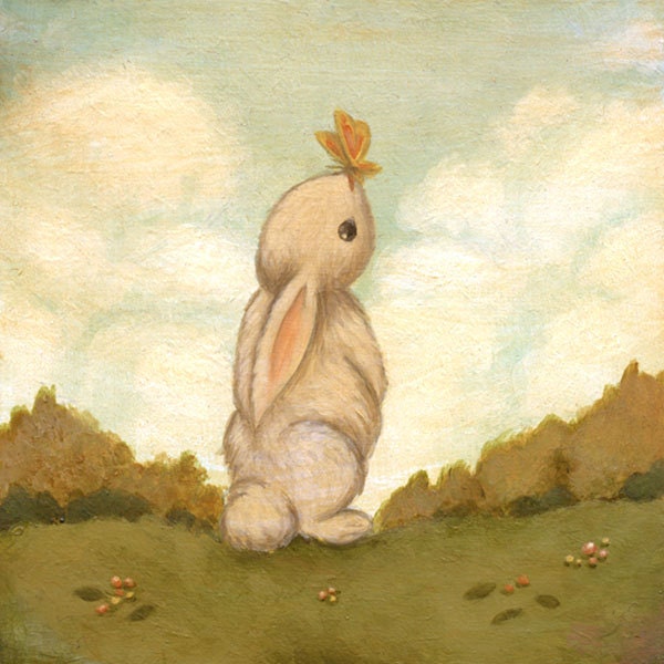 Bunny Rabbit, Nursery Art Print for Baby and Children, Children's Art, Butterfly, Kids Decor, Baby, Cute, Kids Art - Hello Butterfly
