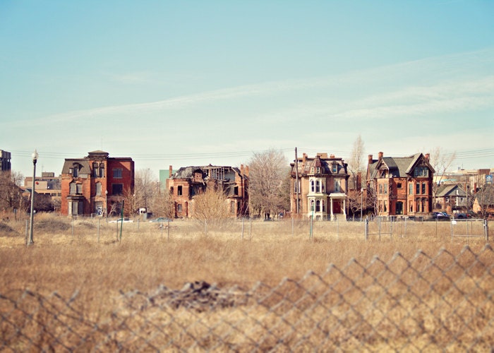 Brush Park - 5x7 Fine Art Photography Print - houses beauty Detroit urban decay landscape blue home decor dreamy photograph