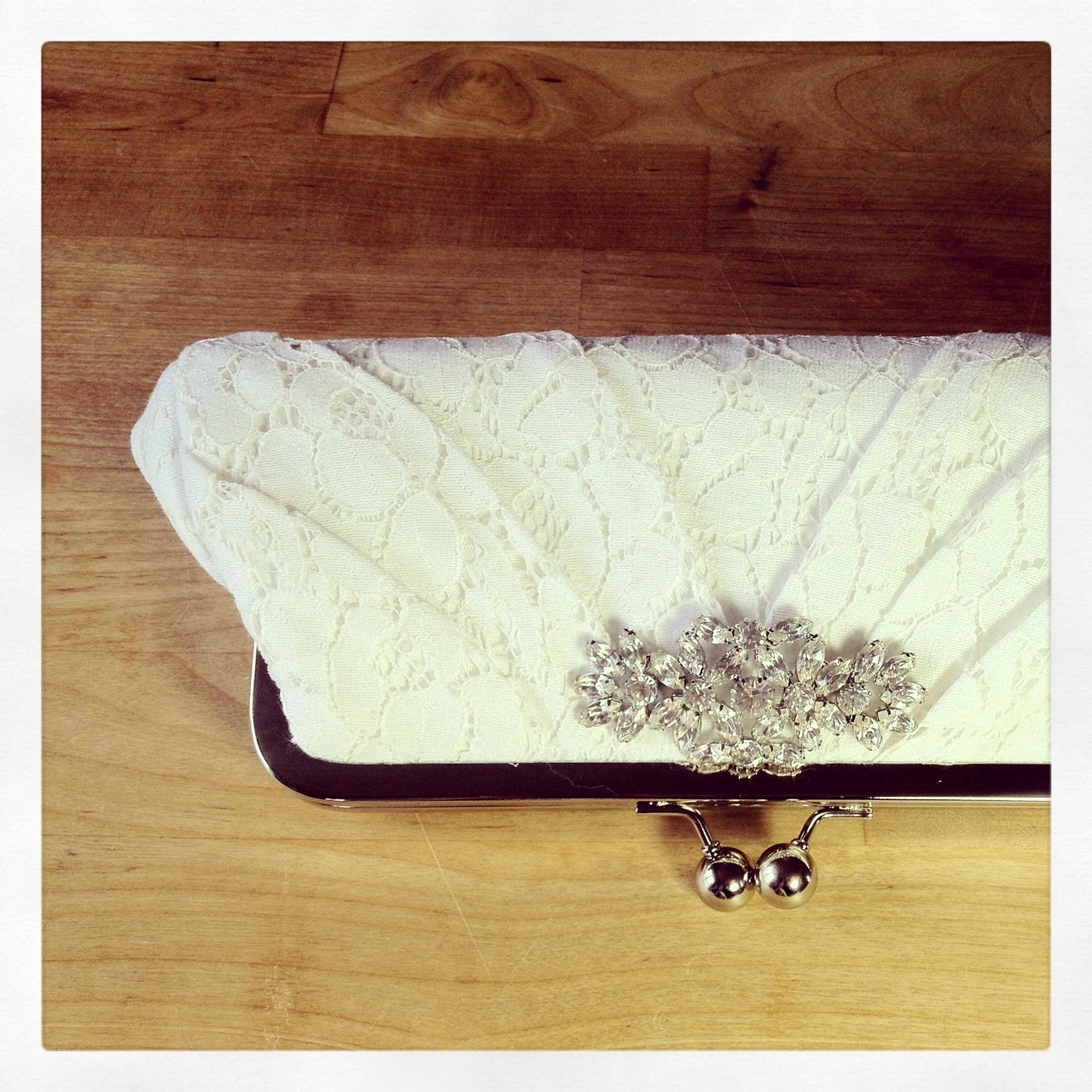 Vintage style Lace and Crystal clutch- "best day ever" READY TO SHIP
