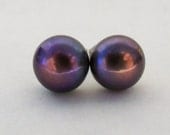 Purple Pearl stud earrings 8mm AAA grade freshwater pearls 925 sterling silver posts and butterfly safety ear backings