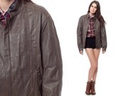 Leather Biker Jacket 80s Dark Taupe Brown Coat Short Motorcycle Bomber 1980s Moto Vintage Women Men Hipster Retro Jacket Medium Large