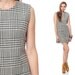 Houndstooth Dress 60s Mod Mini Grey Checkered Print 1960s A Line Shift Preppy Twiggy Vintage Sleeveless Sixties Minidress Large