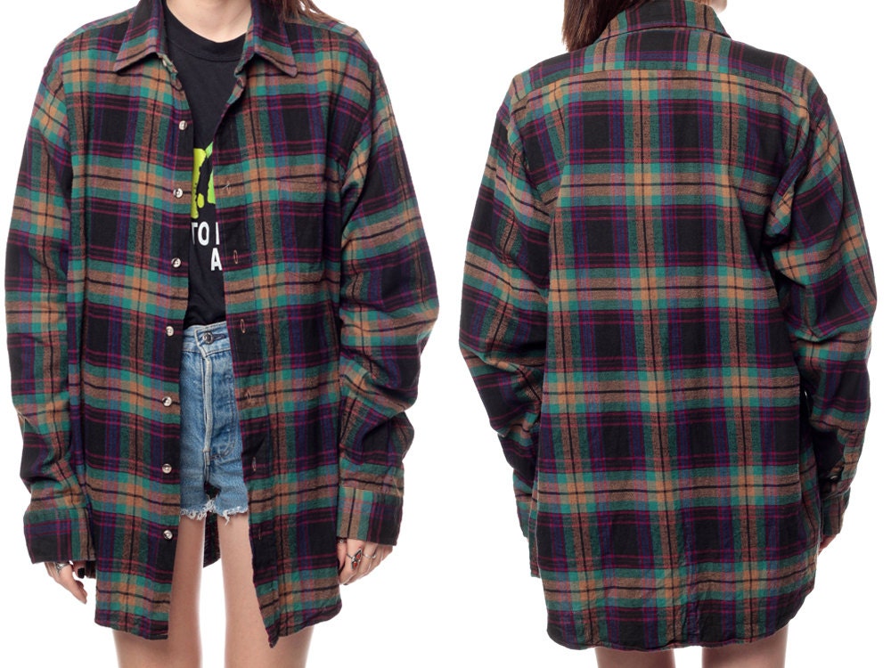 S Flannel Shirt Long Plaid Oversized Grunge Long By Shopexile